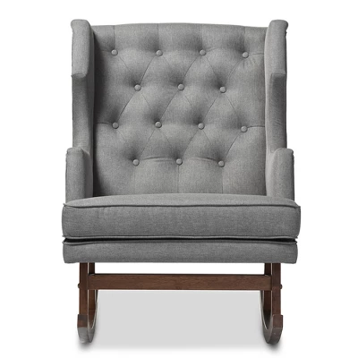 Iona Mid - Century Retro Modern Fabric Upholstered Button - Tufted Wingback Rocking Chair - Gray - Baxton Studio 1 Iona Mid - Century Retro Modern Fabric Upholstered Button - Tufted Wingback Rocking Chair - Gray - Baxton Studio