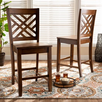 2pc Caron Wood Counter Stool Set - Baxton Studio 5 2pc Caron Wood Counter Stool Set - Baxton Studio - Image 5