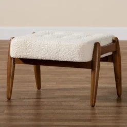 Baxton Studio Jeanine Japandi Cream Boucle Fabric And Walnut Brown Finished Rubberwood Ottoman Footstool -Baxton Studio GUEST 8e313c0c ad80 47c1 b338 2e1452575038