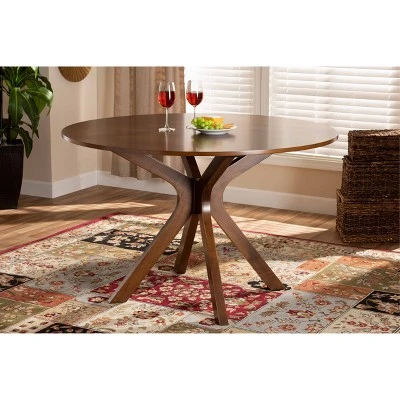48" Kenji Wide Round Wood Dining Table Walnut - Baxton Studio 4 48" Kenji Wide Round Wood Dining Table Walnut - Baxton Studio - Image 4