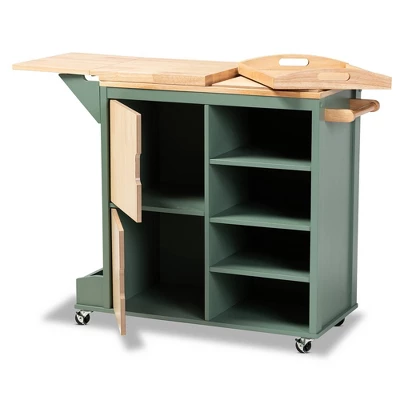Dorthy Two-Tone Wood Kitchen Cart Green/Natural - Baxton Studio 1 Dorthy Two-Tone Wood Kitchen Cart Green/Natural - Baxton Studio