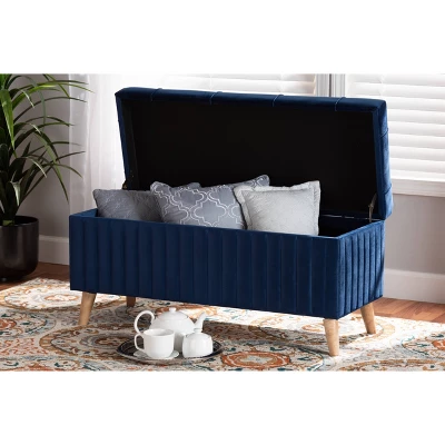 Hanley Velvet Fabric Upholstered And Wood Storage Ottoman - Baxton Studio 10 Hanley Velvet Fabric Upholstered And Wood Storage Ottoman - Baxton Studio - Image 10