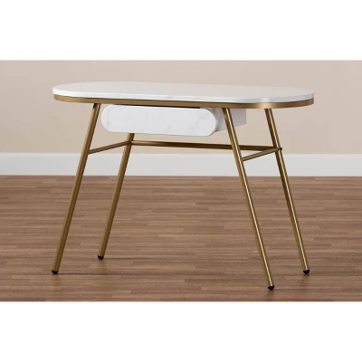 Mabel Metal Console Table With Faux Marble Tabletop Gold - Baxton Studio 7 Mabel Metal Console Table With Faux Marble Tabletop Gold - Baxton Studio - Image 7