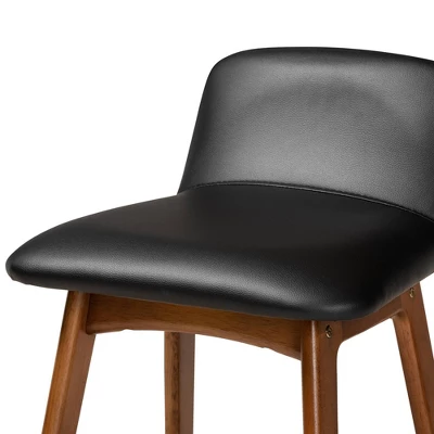 2pc Darrin Faux Leather And Wood Counter Height Barstools Black/Walnut/Brown - Baxton Studio 3 2pc Darrin Faux Leather And Wood Counter Height Barstools Black/Walnut/Brown - Baxton Studio - Image 3