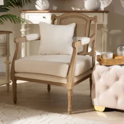 Clemence Upholstered Whitewashed Wood Accent Chair Ivory/Oak - Baxton Studio 11 Clemence Upholstered Whitewashed Wood Accent Chair Ivory/Oak - Baxton Studio -Baxton Studio GUEST 8fbf2d80 d569 43d1 9434 355b711577a0