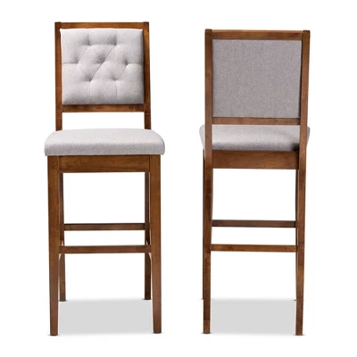 2pc Gideon Fabric Upholstered And Wood Barstool Set Gray/Walnut Brown - Baxton Studio 1 2pc Gideon Fabric Upholstered And Wood Barstool Set Gray/Walnut Brown - Baxton Studio