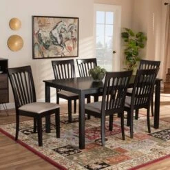 7pc Minette Fabric Upholstered Espresso Wood Dining Set Sand/Dark Brown - Baxton Studio 9 7pc Minette Fabric Upholstered Espresso Wood Dining Set Sand/Dark Brown - Baxton Studio -Baxton Studio GUEST 90893402 9b79 4475 b182 a882b3b1ea18