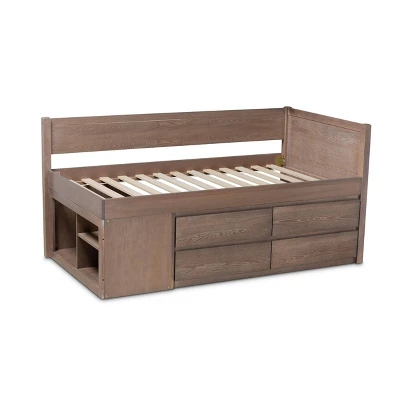 Twin 4 Drawer Levon Wood Storage Bed Antique Oak - Baxton Studio: MDF Frame, No Box Spring Needed 3 Twin 4 Drawer Levon Wood Storage Bed Antique Oak - Baxton Studio: MDF Frame, No Box Spring Needed - Image 3
