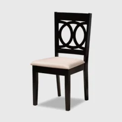 7pc Lenoir Upholstered Wood Dining Set Sand Brown/Espresso - Baxton Studio