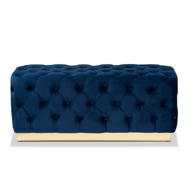 Corrine Velvet Fabric Upholstered And PU Ottoman Gold - Baxton Studio 1 Corrine Velvet Fabric Upholstered And PU Ottoman Gold - Baxton Studio