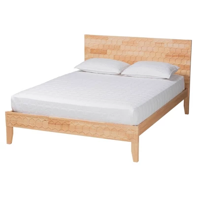 Baxton Studio Queen 4pc Hosea Carved Honeycomb Bedroom Set Natural 3 Baxton Studio Queen 4pc Hosea Carved Honeycomb Bedroom Set Natural - Image 3