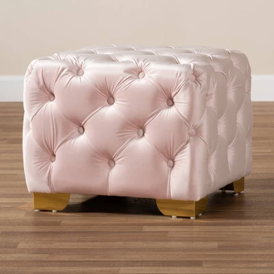 Avara Velvet Finished Button Tufted Ottoman Pink - Baxton Studio 4 Avara Velvet Finished Button Tufted Ottoman Pink - Baxton Studio - Image 4