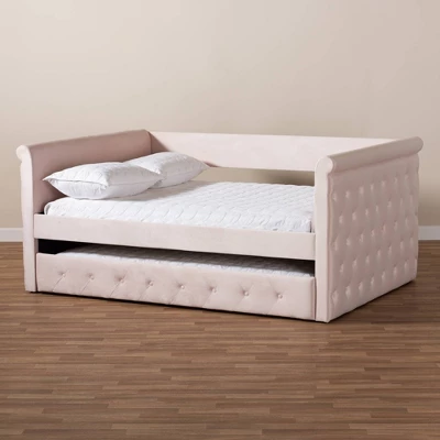 Full Amaya Velvet Daybed With Trundle Pink - Baxton Studio 9 Full Amaya Velvet Daybed With Trundle Pink - Baxton Studio - Image 9