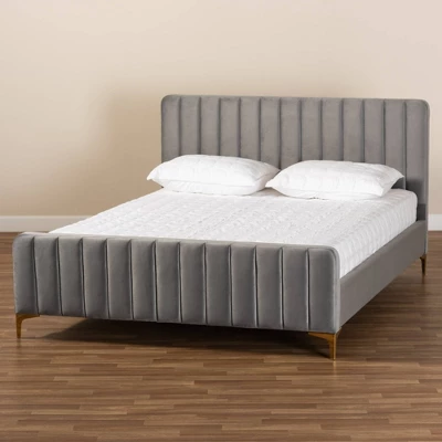 Nami Velvet Platform Bed - Baxton Studio 6 Nami Velvet Platform Bed - Baxton Studio - Image 6