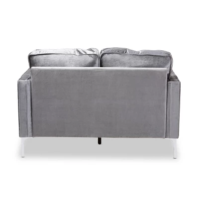 Baxton Studio Clara Velvet Fabric Upholstered 2 Seater Loveseat Gray - BaxtonStudio 3 Baxton Studio Clara Velvet Fabric Upholstered 2 Seater Loveseat Gray - BaxtonStudio - Image 3