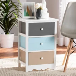Kalila Wood 3 Drawer Nightstand White - Baxton Studio -Baxton Studio GUEST 9303153f b903 46ac a5ca 0369ea9b4558