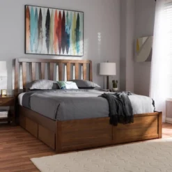 Queen Raurey Modern And Contemporary Walnut Finished Storage Platform Bed Brown - Baxton Studio 18 Queen Raurey Modern And Contemporary Walnut Finished Storage Platform Bed Brown - Baxton Studio -Baxton Studio GUEST 9348d1cd f559 41d5 9002 6145a501029b