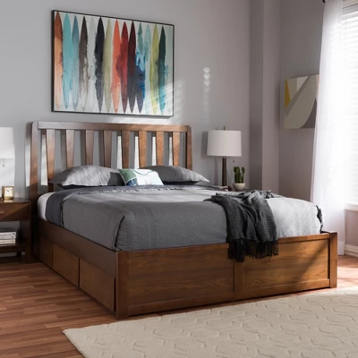 Queen Raurey Modern And Contemporary Walnut Finished Storage Platform Bed Brown - Baxton Studio 8 Queen Raurey Modern And Contemporary Walnut Finished Storage Platform Bed Brown - Baxton Studio - Image 8