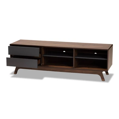 2 Drawer Koji Two-Toned Wood TV Stand For TVs Up To 65" Gray/Walnut - Baxton Studio 1 2 Drawer Koji Two-Toned Wood TV Stand For TVs Up To 65" Gray/Walnut - Baxton Studio