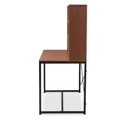Edwin Rustic Industrial Style Wood And Metal 2 In 1 Bookcase Writing Desk Brown/Black - Baxton Studio 2 Edwin Rustic Industrial Style Wood And Metal 2 In 1 Bookcase Writing Desk Brown/Black - Baxton Studio - Image 2