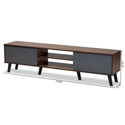 Clapton Multi Toned Wood TV Stand For TVs Up To 75" Gray/Brown - Baxton Studio 8 Clapton Multi Toned Wood TV Stand For TVs Up To 75" Gray/Brown - Baxton Studio - Image 8