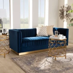 Aveline Velvet Upholstered Finished Sofa Navy Blue/Gold - Baxton Studio -Baxton Studio GUEST 93ffa28e 8314 45e6 8258 f3eff4f48abf