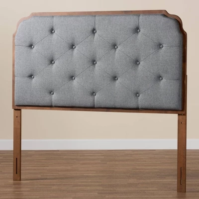 Baxton Studio King Shanti Fabric And Wood Headboard Gray/Walnut Brown: Tufted, Adjustable Height 5 Baxton Studio King Shanti Fabric And Wood Headboard Gray/Walnut Brown: Tufted, Adjustable Height - Image 5