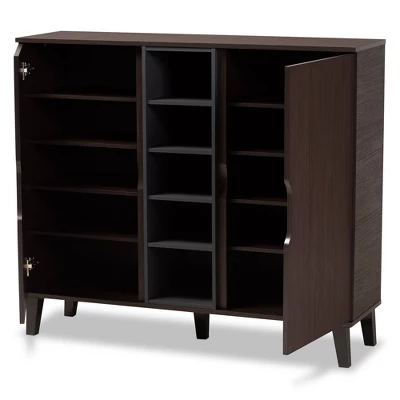2 Door Idina Mid-Century Wood Shoe Cabinet - Baxton Studio 1 2 Door Idina Mid-Century Wood Shoe Cabinet - Baxton Studio
