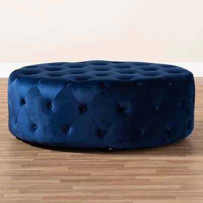 Cardiff Velvet Fabric Upholstered Button Tufted Cocktail Ottoman Blue - Baxton Studio 4 Cardiff Velvet Fabric Upholstered Button Tufted Cocktail Ottoman Blue - Baxton Studio - Image 4