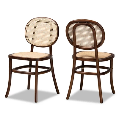 2pc Garold Woven Rattan And Wood Cane Dining Chair Set - Baxton Studio 10 2pc Garold Woven Rattan And Wood Cane Dining Chair Set - Baxton Studio - Image 10