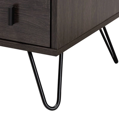 Glover Wood And Metal 2 Drawer Nightstand Brown/Gold - Baxton Studio 6 Glover Wood And Metal 2 Drawer Nightstand Brown/Gold - Baxton Studio - Image 6