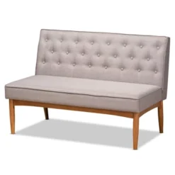 2pc Riordan Fabric Upholstered And Wood Dining Nook Banquette Set Gray/Walnut Brown - Baxton Studio