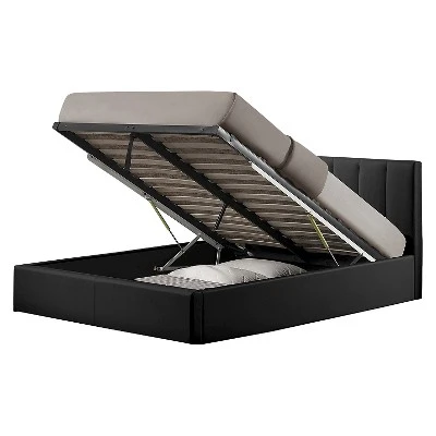 Queen Templemore Black Leather Contemporary Bed - Baxton Studio 2 Queen Templemore Black Leather Contemporary Bed - Baxton Studio - Image 2