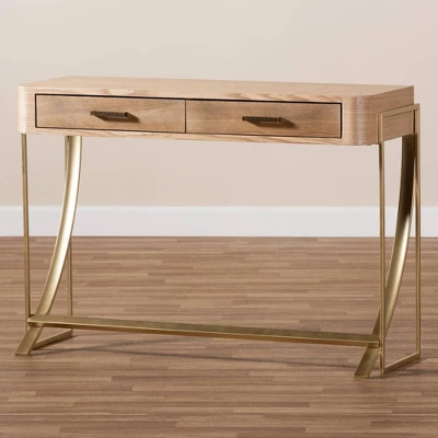 Lafoy Natural Finished Wood And Finished 2 Drawer Console Table Brown - Baxton Studio 7 Lafoy Natural Finished Wood And Finished 2 Drawer Console Table Brown - Baxton Studio - Image 7