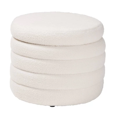 Tabitha Boucle Upholstered Storage Ottoman Ivory - Baxton Studio: Contemporary Round, No Assembly Required 1 Tabitha Boucle Upholstered Storage Ottoman Ivory - Baxton Studio: Contemporary Round, No Assembly Required