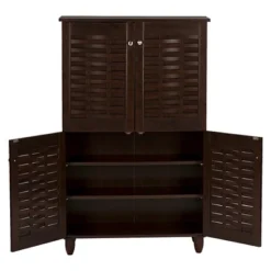 Winda Modern And Contemporary 4-Door Wooden Entryway Shoes Storage Cabinet - Dark Brown - Baxton Studio -Baxton Studio GUEST 96ad8d57 e68a 4ba3 8e72 76c05dabd952
