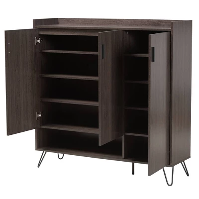Baldor Wood 3 Door Shoe Cabinet Dark Brown - Baxton Studio 2 Baldor Wood 3 Door Shoe Cabinet Dark Brown - Baxton Studio - Image 2