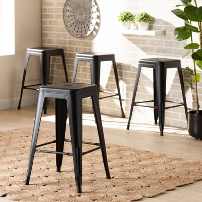 4pc Horton Metal Stackable Counter Stool Set - Baxton Studio 5 4pc Horton Metal Stackable Counter Stool Set - Baxton Studio - Image 5