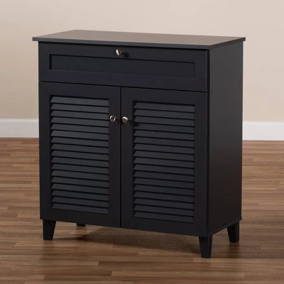 Shelf Wood Shoe Storage Cabinet With Drawer Coolidge Finished Dark Gray - Baxton Studio 8 Shelf Wood Shoe Storage Cabinet With Drawer Coolidge Finished Dark Gray - Baxton Studio - Image 8