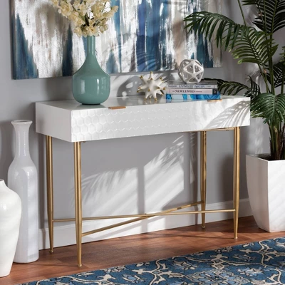 Galia Wood And Metal 1 Drawer Console Table White/Gold - Baxton Studio 7 Galia Wood And Metal 1 Drawer Console Table White/Gold - Baxton Studio - Image 7