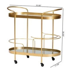 Kamal Glam Brushed Metal And Mirrored Glass 2 Tier Mobile Wine Bar Cart Gold - Baxton Studio 28 Kamal Glam Brushed Metal And Mirrored Glass 2 Tier Mobile Wine Bar Cart Gold - Baxton Studio -Baxton Studio GUEST 9acd8bc4 de88 4c15 9b22 de4dd868bf18