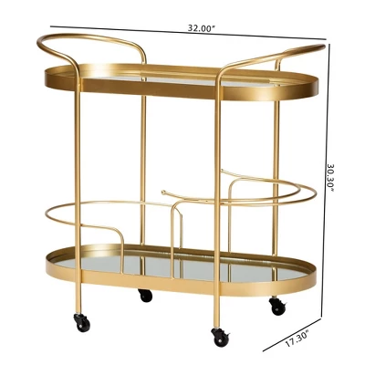 Kamal Glam Brushed Metal And Mirrored Glass 2 Tier Mobile Wine Bar Cart Gold - Baxton Studio 14 Kamal Glam Brushed Metal And Mirrored Glass 2 Tier Mobile Wine Bar Cart Gold - Baxton Studio - Image 14