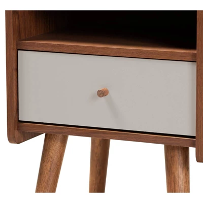 Elario Wood 1 Drawer Nightstand White/Walnut/Brown - Baxton Studio 4 Elario Wood 1 Drawer Nightstand White/Walnut/Brown - Baxton Studio - Image 4
