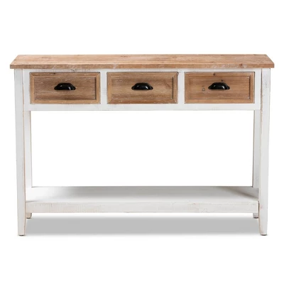 Benedict Two-Tone Wood 3 Drawer Console Table White/Oak - Baxton Studio 2 Benedict Two-Tone Wood 3 Drawer Console Table White/Oak - Baxton Studio - Image 2