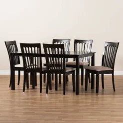 7pc Minette Fabric Upholstered Espresso Wood Dining Set Sand/Dark Brown - Baxton Studio 10 7pc Minette Fabric Upholstered Espresso Wood Dining Set Sand/Dark Brown - Baxton Studio -Baxton Studio GUEST 9c0650c2 a8a8 40de a1af c8cca7689092
