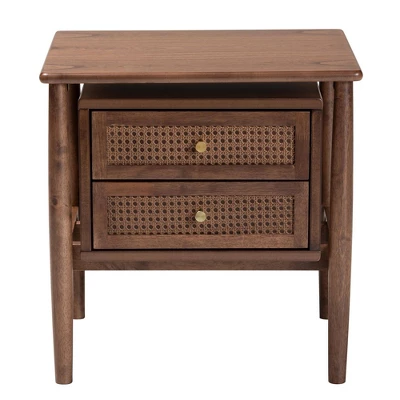 Baxton Studio Alyssa Wood 2 Drawer Nightstand Woven With Rattan Walnut Brown 7 Baxton Studio Alyssa Wood 2 Drawer Nightstand Woven With Rattan Walnut Brown - Image 7