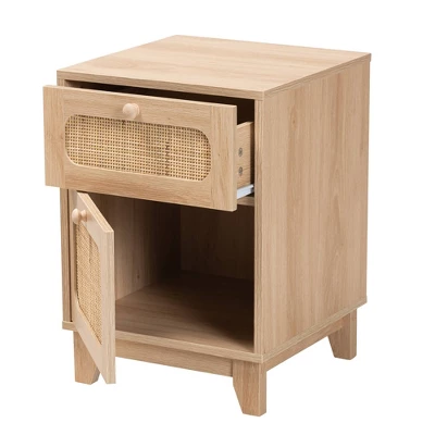 Elsbeth Wood And Natural Rattan 1 Drawer End Table Light Brown/Natural Brown - Baxton Studio 2 Elsbeth Wood And Natural Rattan 1 Drawer End Table Light Brown/Natural Brown - Baxton Studio - Image 2