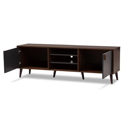 Samuel Finished TV Stand For TVs Up To 55" Walnut Brown/Dark Gray - Baxton Studio 5 Samuel Finished TV Stand For TVs Up To 55" Walnut Brown/Dark Gray - Baxton Studio - Image 5