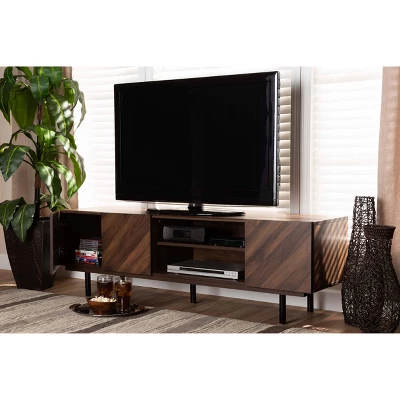 Berit Wood TV Stand For TVs Up To 70" Walnut - Baxton Studio 7 Berit Wood TV Stand For TVs Up To 70" Walnut - Baxton Studio - Image 7