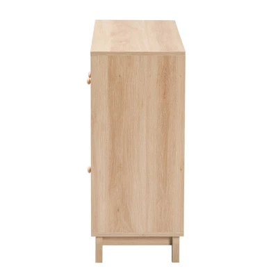 Elsbeth Wood And Natural Rattan 3 Door Sideboard Light Brown/Natural Brown - Baxton Studio 4 Elsbeth Wood And Natural Rattan 3 Door Sideboard Light Brown/Natural Brown - Baxton Studio - Image 4